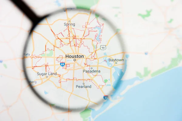 Houston city visualization illustrative concept on display screen through magnifying glass — Stock Photo, Image