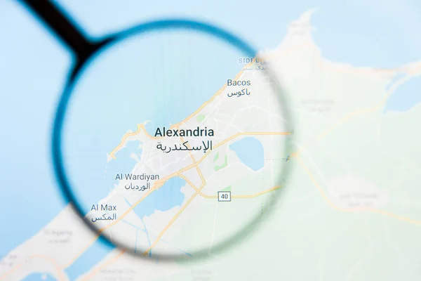 Alexandria, Egypt city visualization illustrative concept on display screen through magnifying glass