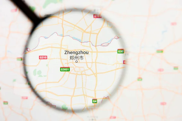 Zhengzhou, China city visualization illustrative concept on display screen through magnifying glass