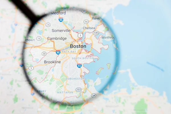 Boston, United States city visualization illustrative concept on display screen through magnifying glass — Stock Photo, Image