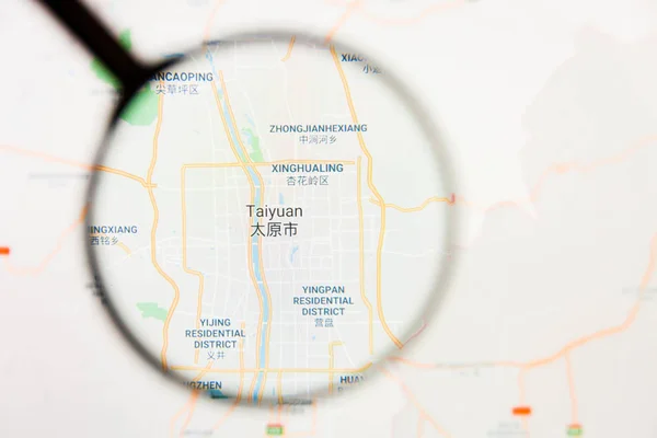 Taiyuan, China city visualization illustrative concept on display screen through magnifying glass