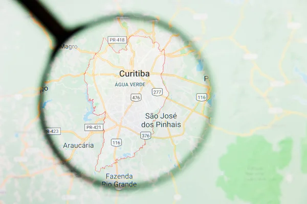 Curitiba, Brazil city visualization illustrative concept on display screen through magnifying glass — Stock Photo, Image