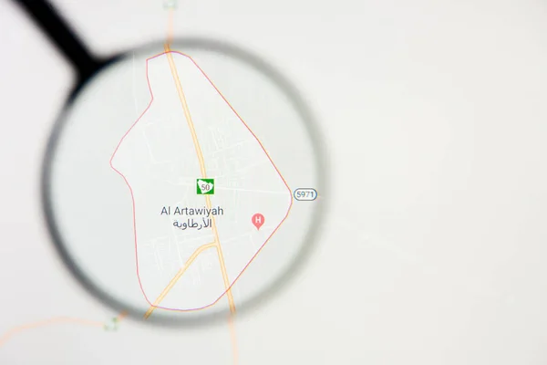 Al Artawiyah ville en Arabie Saoudite visualisation concept illustratif sur écran à travers loupe — Photo