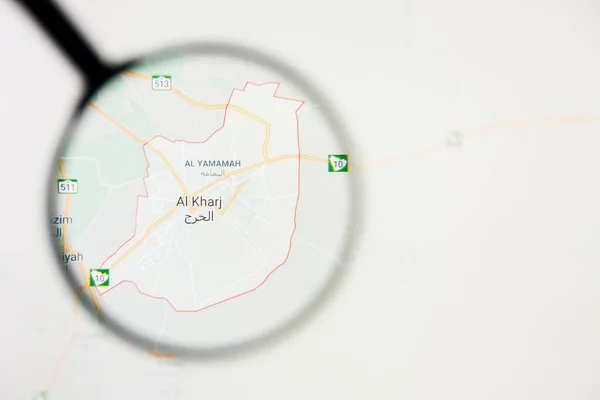 Al Kharj city visualization illustrative concept on display screen through magnifying glass — Stock Photo, Image