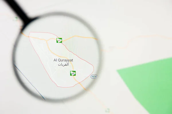 Qurayyat city in Saudi Arabia visualization illustrative concept on display screen through magnifying glass — Stock Photo, Image