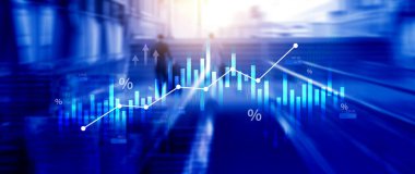 Borsa işi ve finansal büyüme grafiği. İş grafiği grafik şeması, ticaret grafiği yatırım artışı, küresel eğilim oku yukarı ve aşağı.