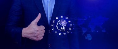 Yapay Zeka veya Yapay Zeka iş konsepti, teknoloji iş ikonu ve endüstriyel dijital pazarlama, insanların gelişmesine yardımcı olmak için yapay zekanın erişimi