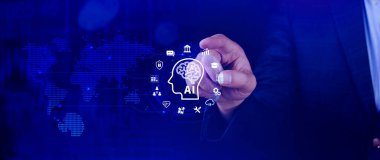 Yapay Zeka veya Yapay Zeka iş konsepti, teknoloji iş ikonu ve endüstriyel dijital pazarlama, insanların gelişmesine yardımcı olmak için yapay zekanın erişimi