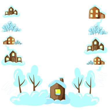 sorunsuz kış desen evler ve tussocks kar, mavi, kahverengi