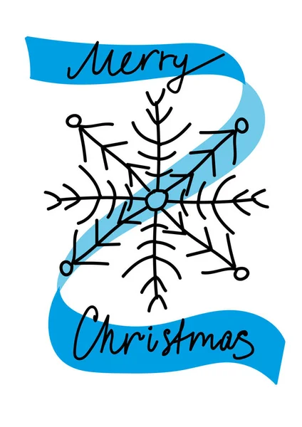 圣诞快乐雪花 祝贺和祝愿 节日主题 蓝色和黑色 — 图库照片