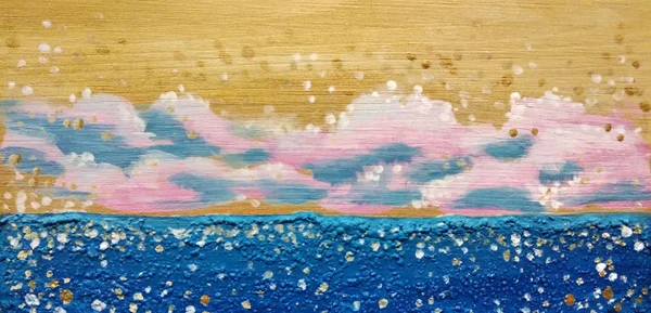 abstraction, blue sea, pink clouds