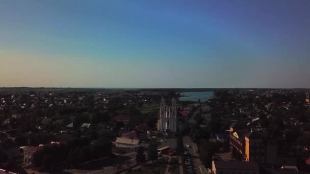 Templo Católico Cidade Século Xix Profundo Voo Drone Sobre Igreja — Vídeo de Stock
