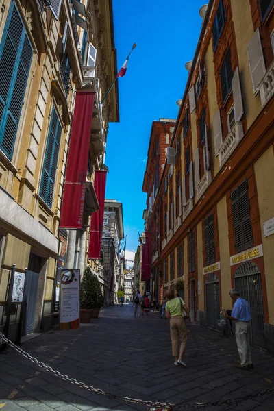 Genoa Summer Streets Exterior Details Streets Roofs Lights Doors Windows — Stock Photo, Image