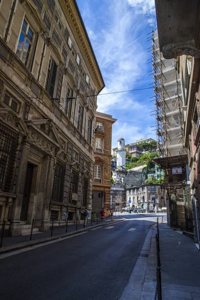 Genoa Summer Streets Exterior Details Streets Roofs Lights Doors Windows — Stock Photo, Image