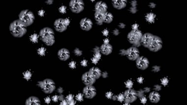 Siyah arkaplandaki bir sürü siyah kar tanesinin 3 boyutlu resmi