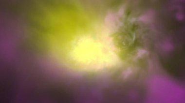 Parlayan sarı çekirdek ve mor dumanlı patikalarla dolu enerjik soyut enerji patlaması