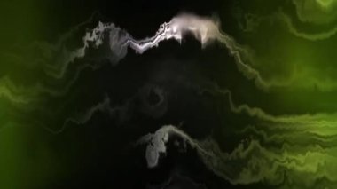 Dinamik siyah duman ve sisli kıvrımlı yeşil ve beyaz ışık, ruhani ve gizemli bir atmosfer yaratır..