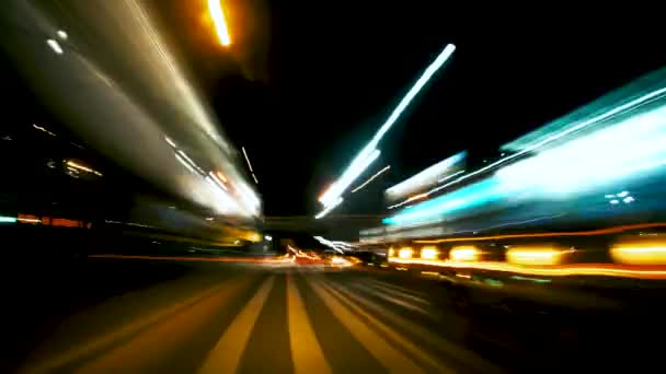 Driving by Car at night.Speed of movement.Light footprints. — Stock Video