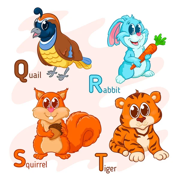 動物5とアルファベットの4文字 — ストックベクタ