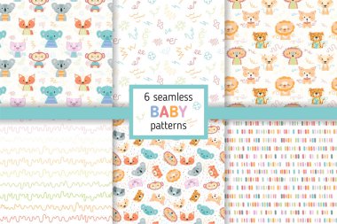 Kumaş, hediye kağıdı ve kartlar için kusursuz bebek kalıpları. Vektör illüstrasyonu.