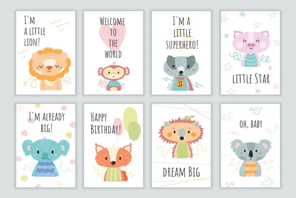Set of cards with animals for the baby. Vector illustration.