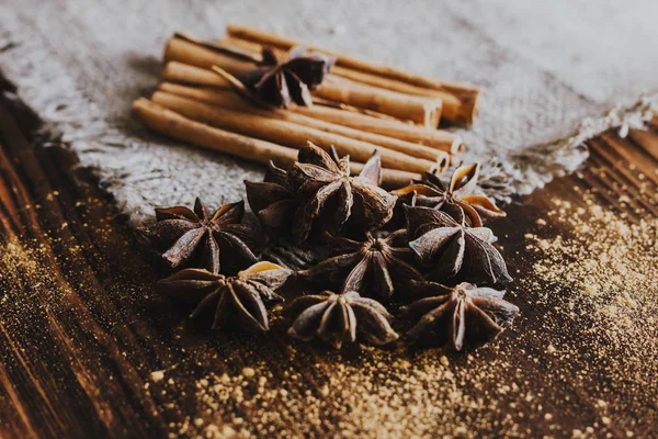 Star anise and cinnamon. Spices and aroma of Christmas.