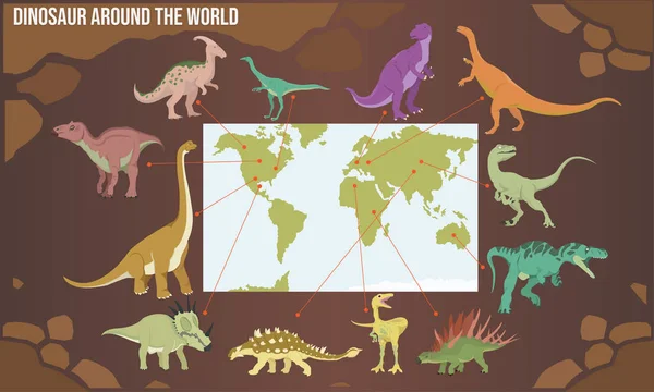 ภาพเวกเตอร์ของประเภทไดโนเสาร์ของโลก — ภาพเวกเตอร์สต็อก
