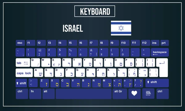Ilustración de vectores Teclados de ordenador disposición de Israel — Vector de stock