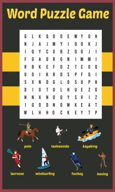 Spor kelime arama bulmaca Vektör İllüstrasyon