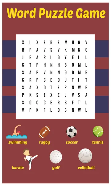 Vector Illustrazione del puzzle di ricerca di parole in Sport — Vettoriale Stock