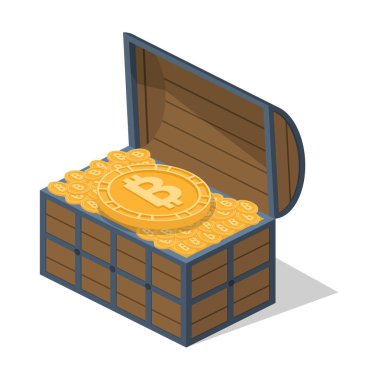 İzometrik 3d illüstrasyon kavramı bir göğüs kripto bir para birimi ile vektör