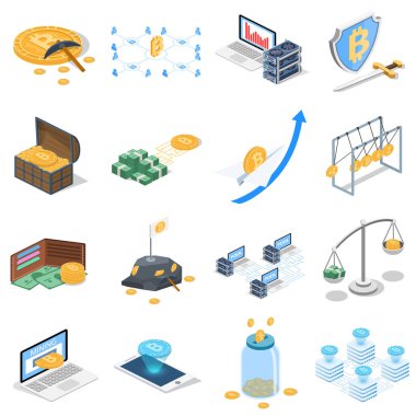 Isometric 3D vector illustration concept of cryptocurrency. A collection of illustrations related to cryptocurrency. clipart