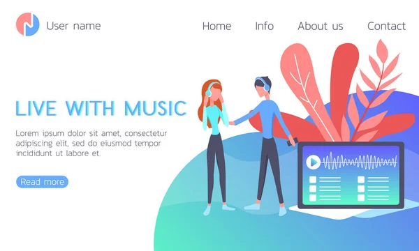 Web Design Mockup Liv Med Musik Par Lyssnar Musik — Stock vektor