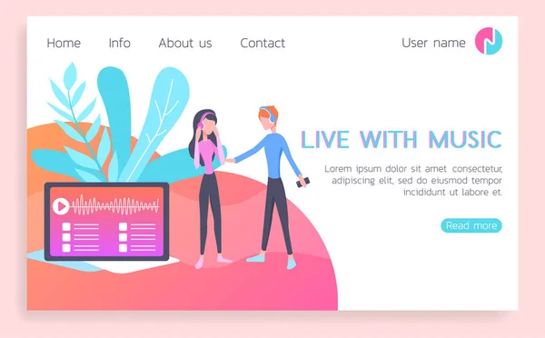 Web Design Mockup Life Com Música Casal Ouvindo Música — Vetor de Stock