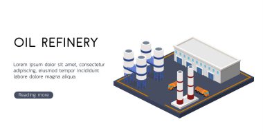 İzometrik 3d vektör illüstrasyon petrol rafinerisi ve endüstriyel depo binası