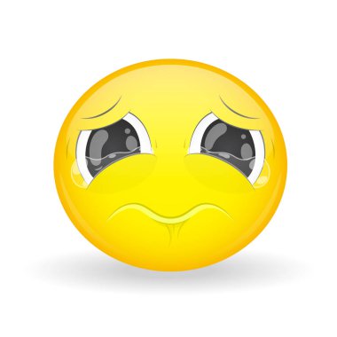 Emoji ağlıyor. Duygu üzüntü. Ağlayan surat. Karikatür tarzı. Vektör çizim gülümseme simgesi.