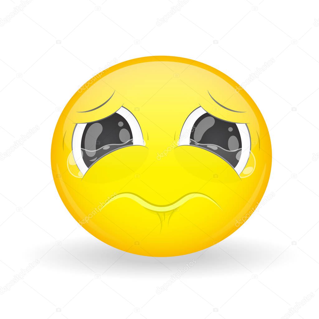Crying emoji. Emotion of sadness. Weeping emoticon. Cartoon style. Vector illustration smile icon.