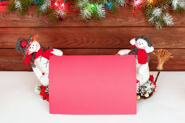 Feliz Navidad Una Feliz Tarjeta Año Nuevo Con Muñecos Nieve — Foto de Stock