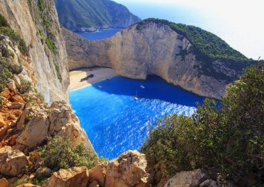 Gemi enkazı. Navagio Beach, Zakynthos Adası. Yunanistan ada Zakynthos tatil. Navagio plaj bakış