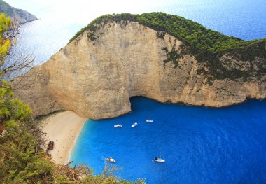 Gemi enkazı. Navagio Beach, Zakynthos Adası. Yunanistan ada Zakynthos tatil. Navagio plaj bakış