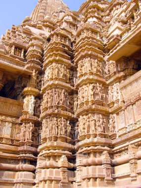 Khajuraho, Hindistan'da ünlü erotik Tapınağı'nda antik kısma parçası