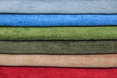 Tekstil örnekleri perdeler için. Çok renkli kumaş doku örnekleri.