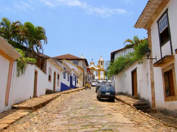 Straat in de bekende historische stad Ouro Preto Minas Gerais, Brazilië — Stockfoto