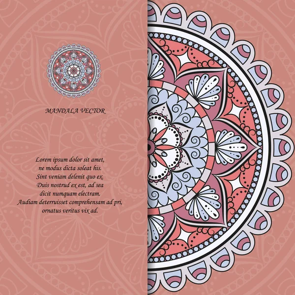 Gaya India Berwarna Warni Kartu Mandala Ornamental Kosong Dengan Motif - Stok Vektor