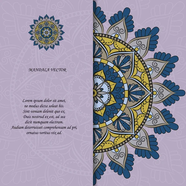 Estilo Indiano Colorido Cartão Mandala Ornamentado Vazio Ornamental Com Motivos — Vetor de Stock