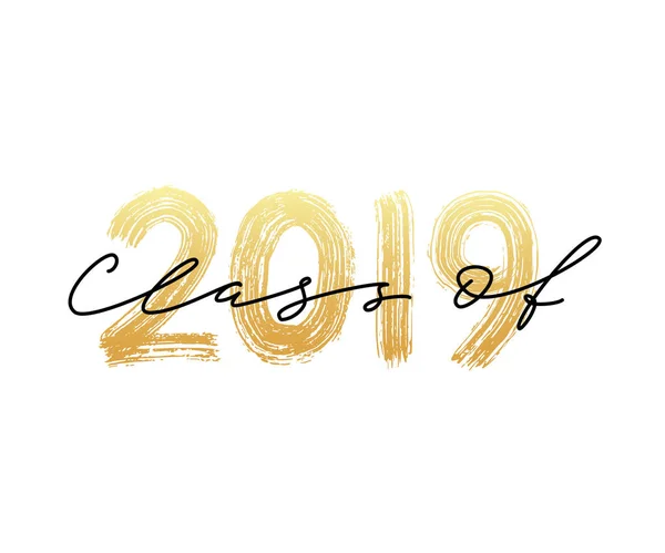 2019 sınıf. Modern hat. El fırça logo yazı çekilmiş. Yüksek tasarım yıllığı. Vektör çizim.