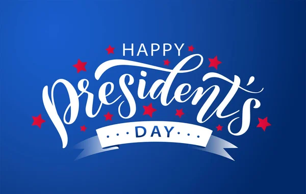 Happy Presidents Day Stars White Ribbon Blue Background Vector Illustration — Stock Vector