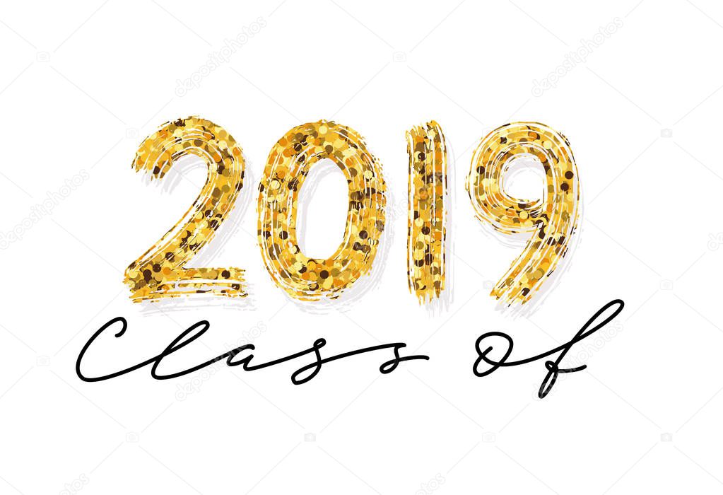 Class of 2019. Hand drawn brush lettering Graduation logo. Modern calligraphy. Vector illustration.