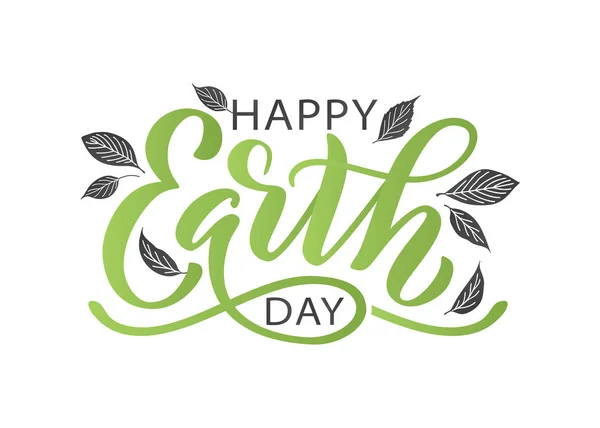 Happy Earth Day lettering vector illustration with leaves. Hand drawn text design for World Earth Day 22 April — Stock Vector