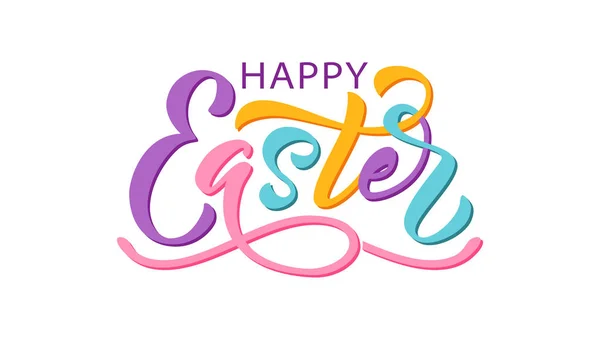 Happy Easter text. Vector illustration isolated on white background. Hand drawn text for Easter card.